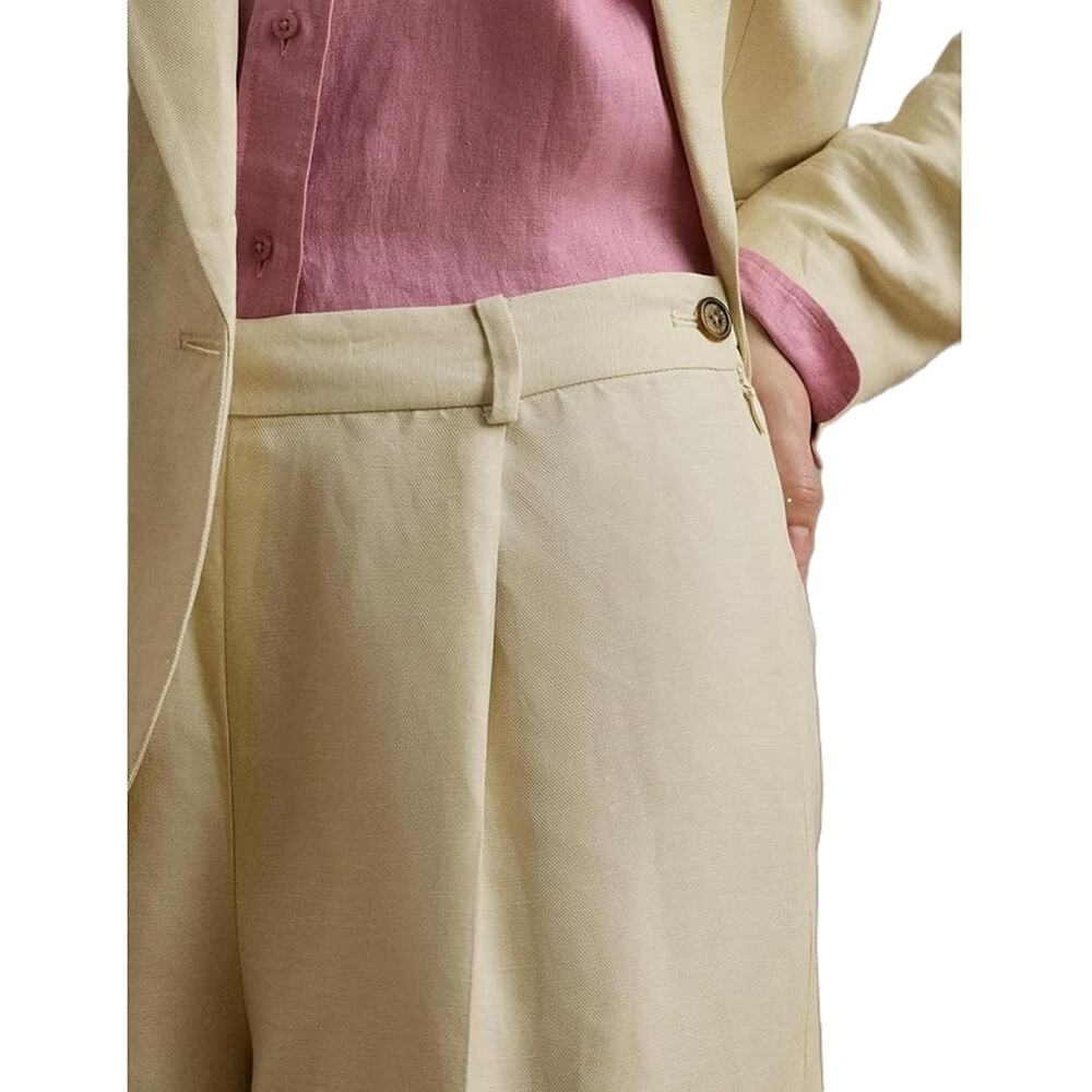 Lauren Ralph Lauren Women Ivory Linen Twill Wide-Leg Crop Pants Petite Size 4P - Picture 3 of 8